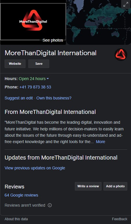 MoreThanDigital International Google MyBusiness entry