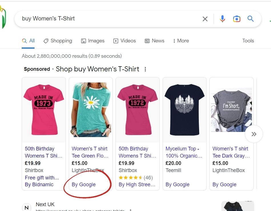 Google Comparison Shopping Services Example with Google Offer for Women T-Shirt