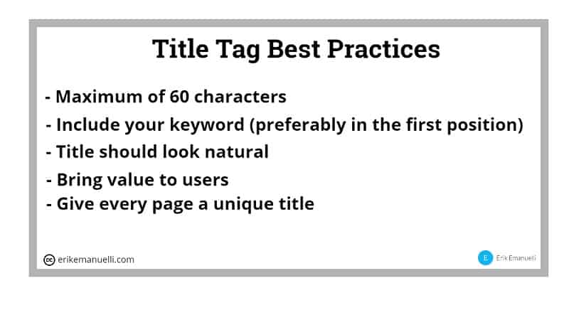 Title Tag Best Practices - Source: Erik Emanuelli