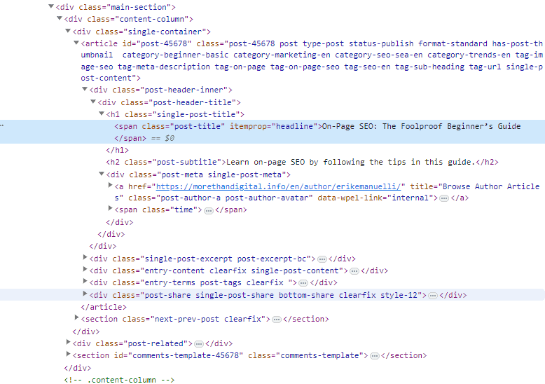 Beispiel für Meta-Tags im HTML-Code einer Webseite